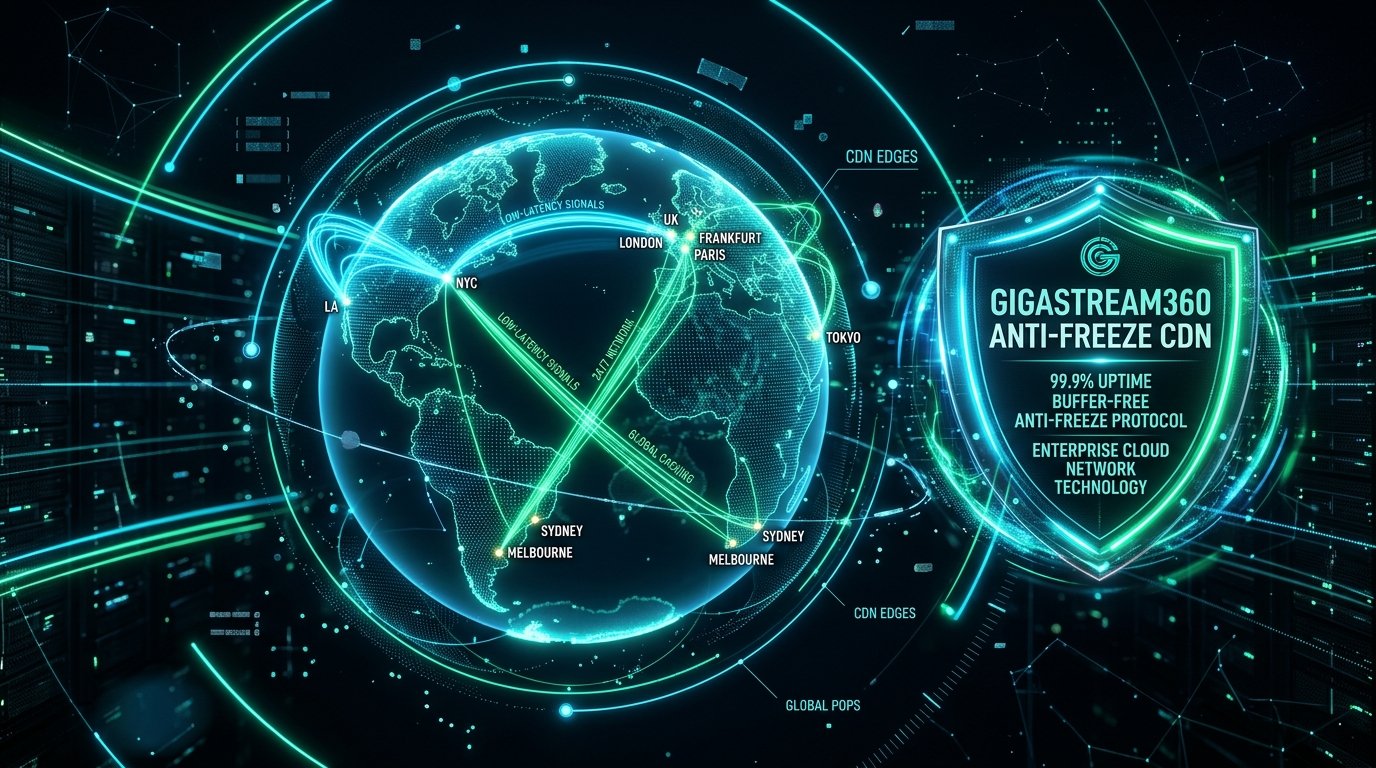 GigaStream360 Anti-Freeze Protocol - Global High Bandwidth 99.9% Uptime CDN Server Architecture