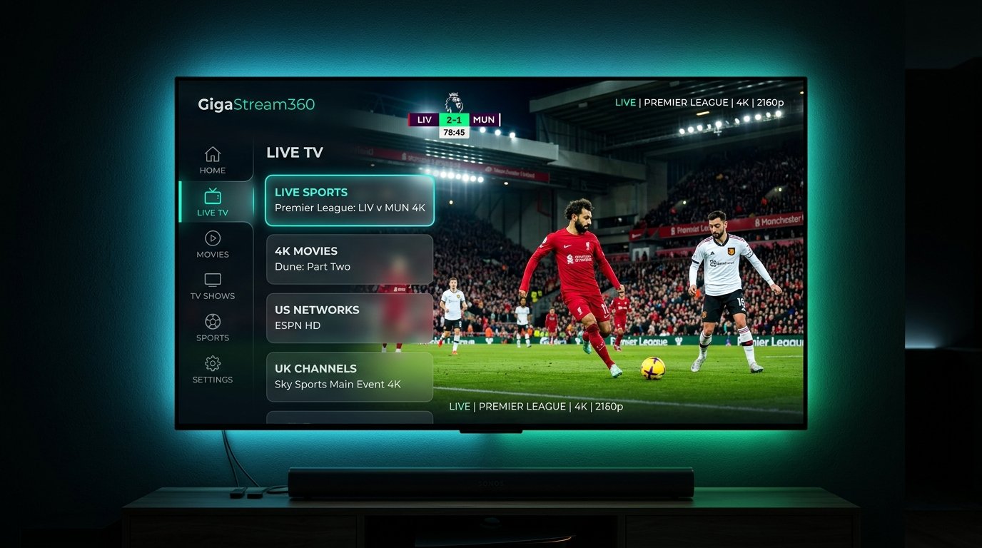 GigaStream360 Official - 4K Anti-Freeze IPTV Streaming Interface on Smart TV with Live Sports and Movies